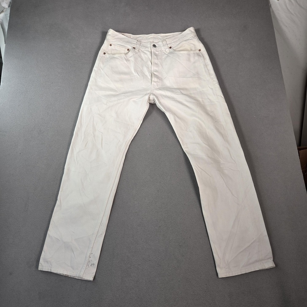 Vintage Levis 501 Jeans Mens White Denim Button Fly Made in USA 90s Fits 28x30